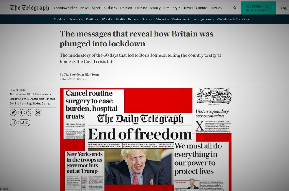 Η βρετανική Telegraph δημοσιεύει αδιάσειστα στοιχεία που τεκμηριώνουν εκστρατεία κυβερνητικής ψυχολογικής τρομοκρατίας για την επιβολή των εγκλεισμών!